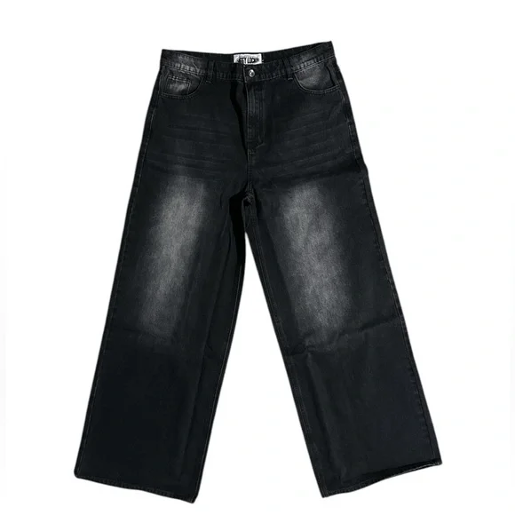 NWOT, Bagged Locked, Men’s Black Straight Jeans, Large, Distressed - Picture 1 of 3